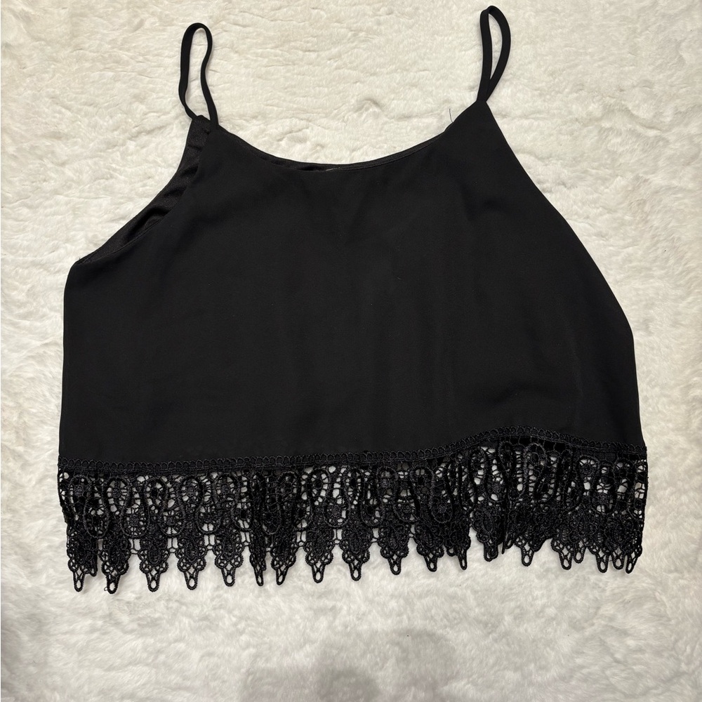 Deb Black Crop Tank with Crochet Hem